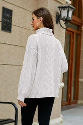 Rollkragenpullover mit Zopfmuster und Laternenärmeln
